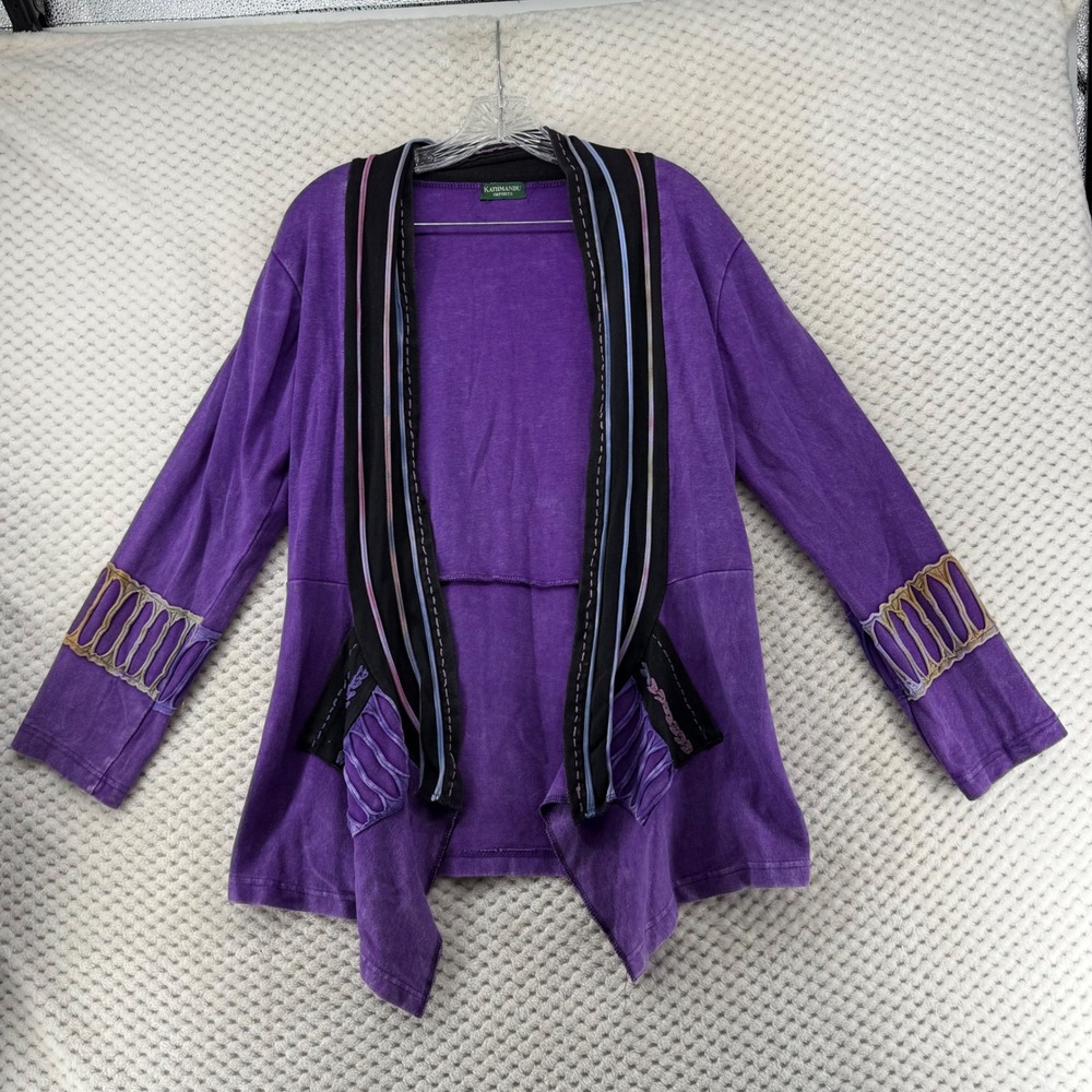Kathmandu Imports Purple Open Front Cardigan Jacket‎ Unique Trim Detail Boho